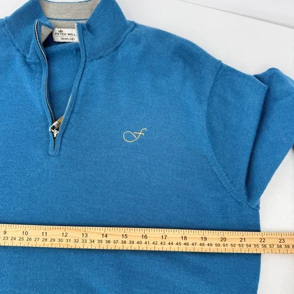 Peter Millar Quarter Zip Sweater Mens Large Blue Crown Soft Knit Pullover READ - Picture 6 of 9